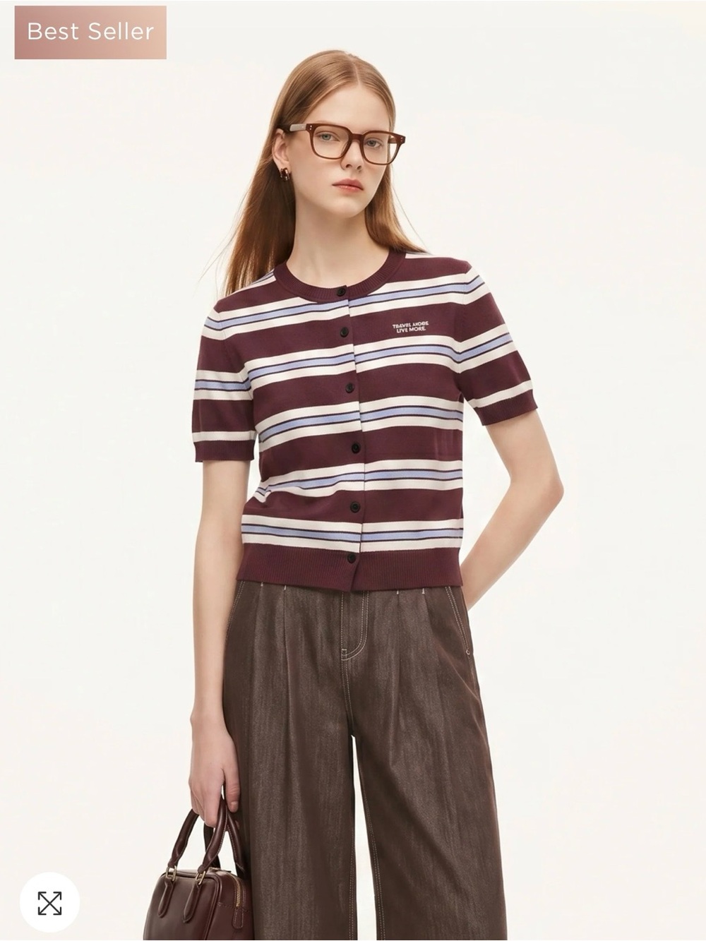 Goelia Tencel Blend Multicolored Stripe Letter
Embroidered Women Cardigan
